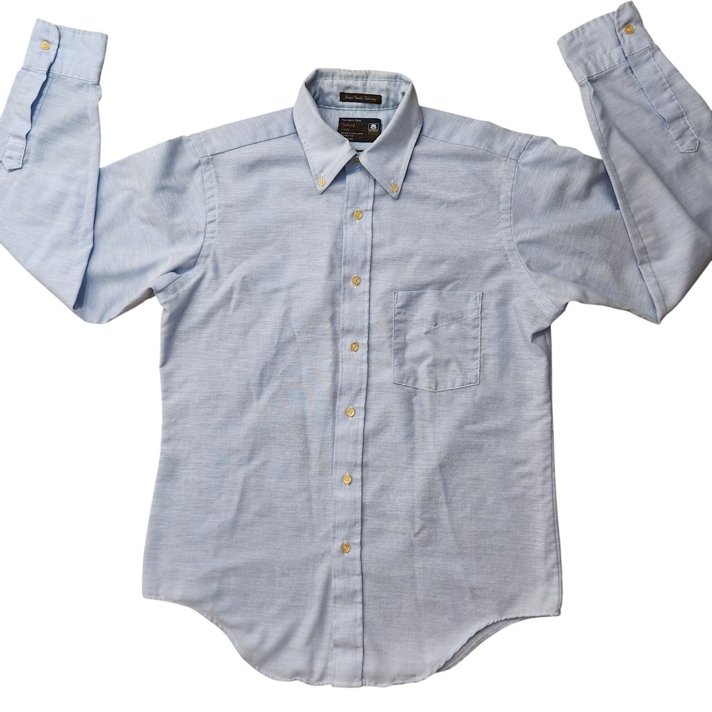 JCPenney The Men's Shop Oxford Plus Shirt Light Blue Button Down 15.5 34 Vintage